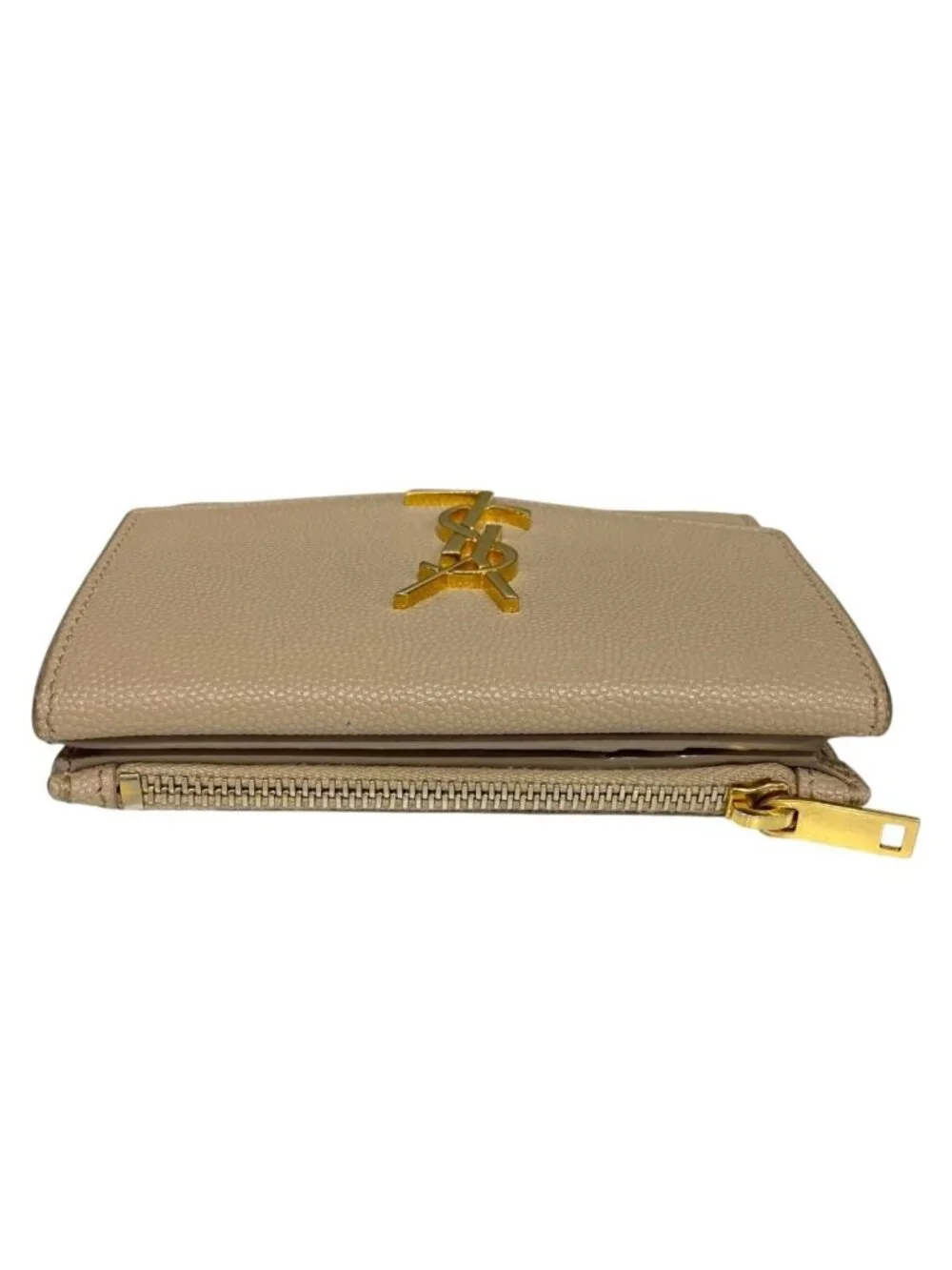 Saint Laurent Wallet Uptown Compact Leather Beige
